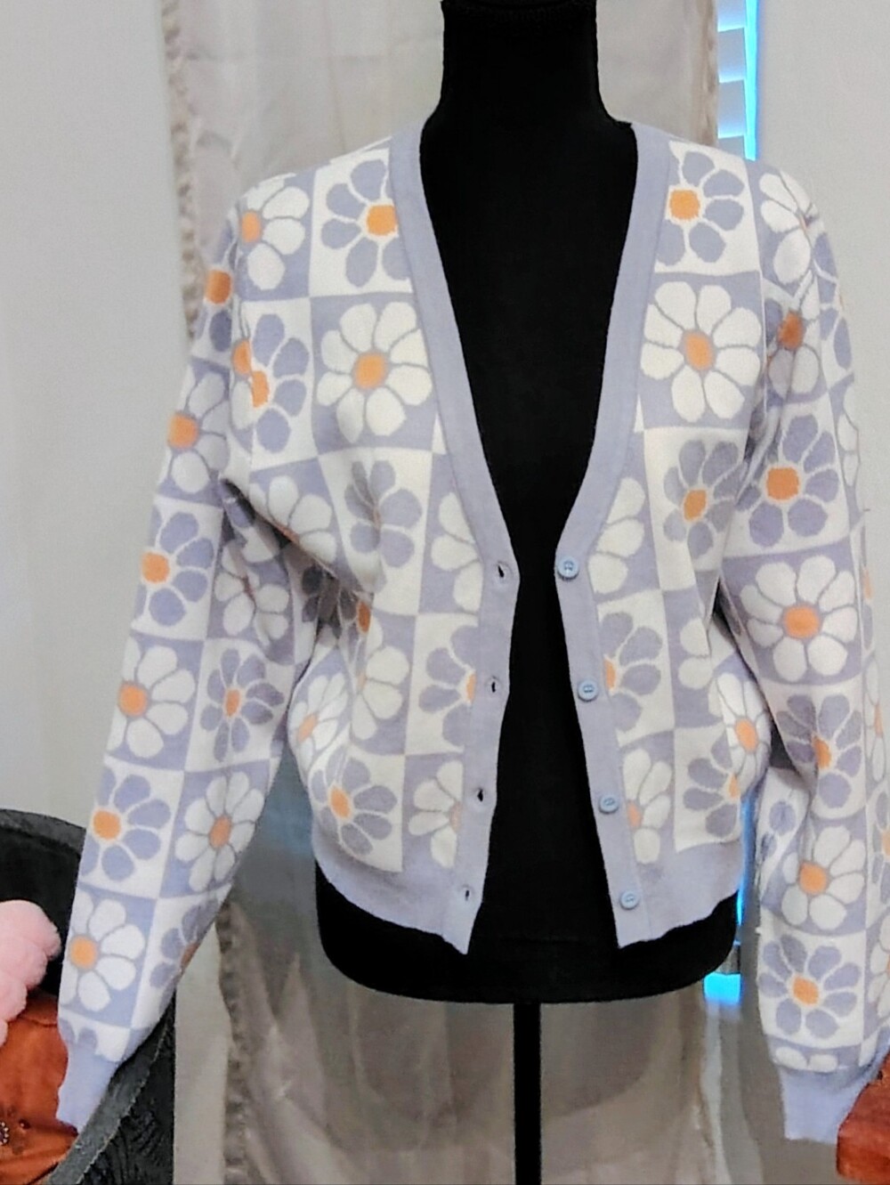 Pretty Grey/Lite Blue Cardigan Sweater New